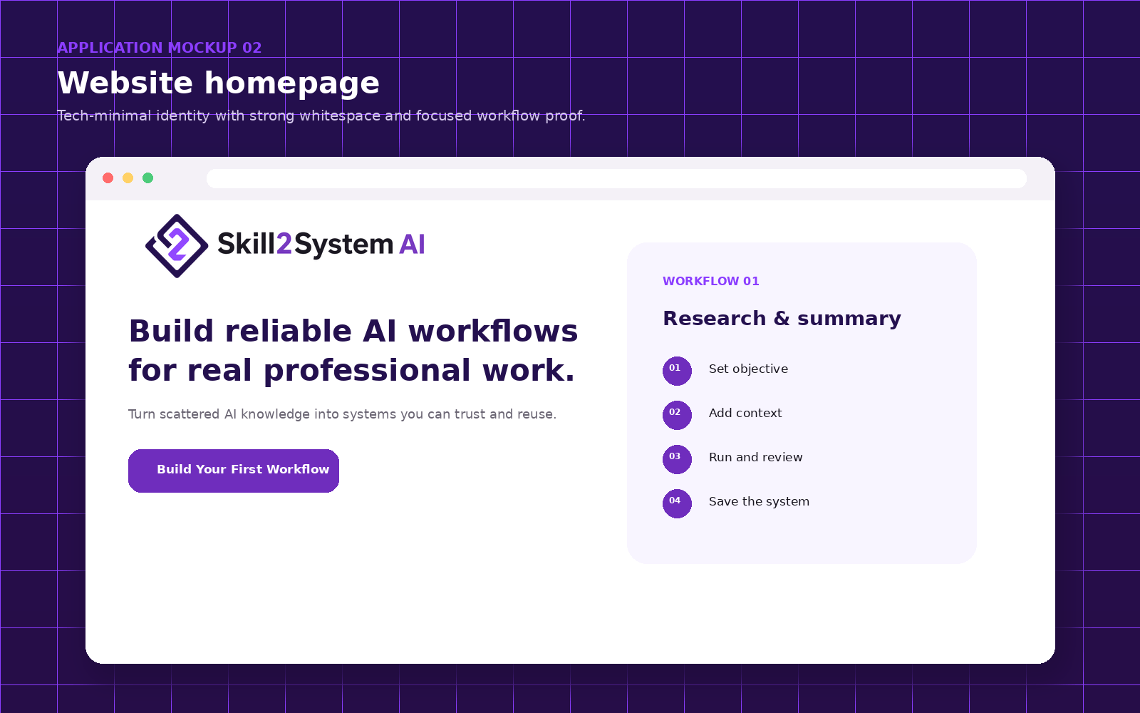 Skill2System AI website and workflow mockup